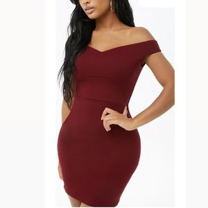 Burgundy Off-the-shoulder Bodycon Dress